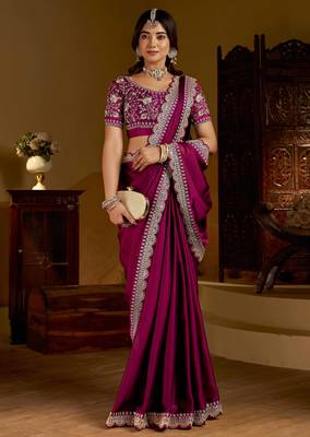 Rani pink rangoli silk saree with heavy embroidery work and heavy work 5