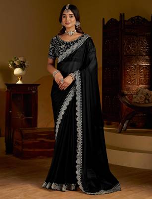 Black rangoli silk saree with heavy embroidery work and heavy work 1