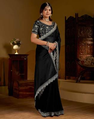 Black rangoli silk saree with heavy embroidery work and heavy work 3