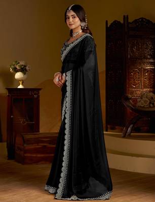 Black rangoli silk saree with heavy embroidery work and heavy work 4