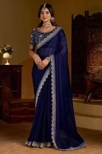 Neavy blue rangoli silk saree with heavy embroidery work