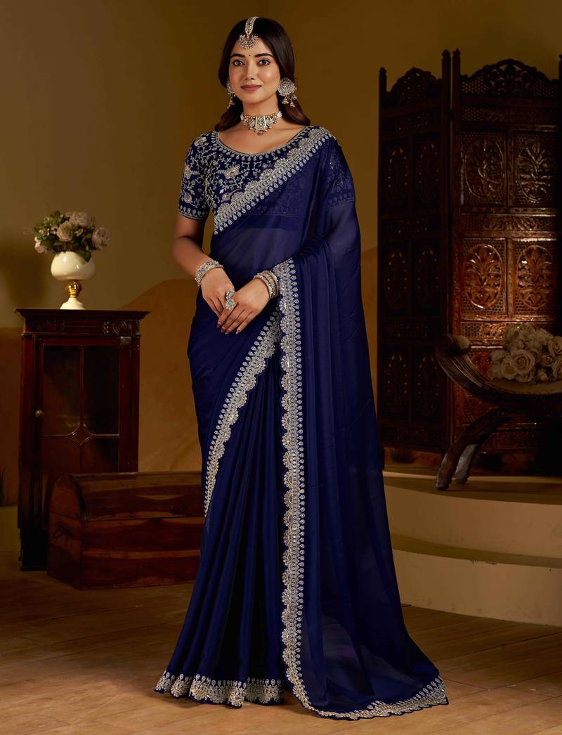 Neavy blue rangoli silk saree with heavy embroidery work