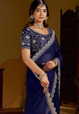 Neavy blue rangoli silk saree with heavy embroidery work 2