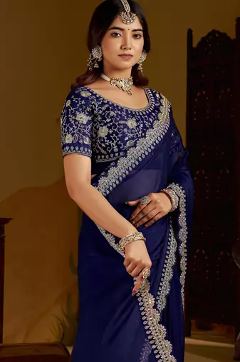 Neavy blue rangoli silk saree with heavy embroidery work