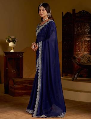 Neavy blue rangoli silk saree with heavy embroidery work 3