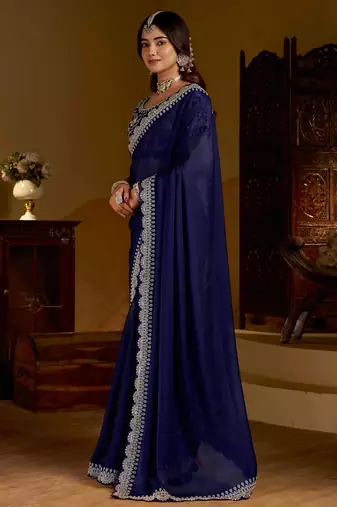 Neavy blue rangoli silk saree with heavy embroidery work
