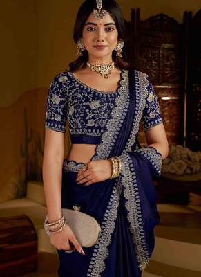 Neavy blue rangoli silk saree with heavy embroidery work 4