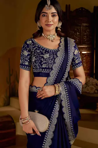 Neavy blue rangoli silk saree with heavy embroidery work