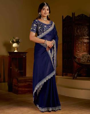 Neavy blue rangoli silk saree with heavy embroidery work 5