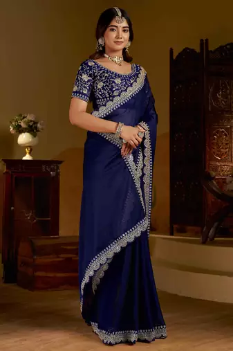 Neavy blue rangoli silk saree with heavy embroidery work