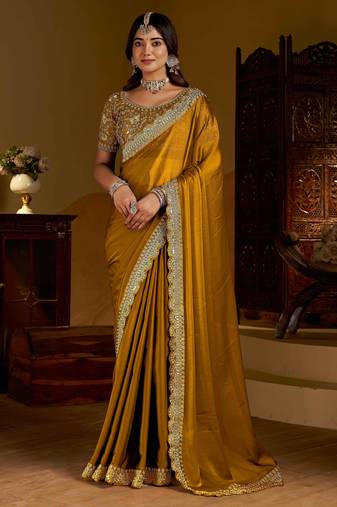 Gold rangoli silk saree with heavy embroidery work