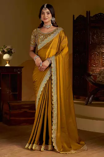Gold rangoli silk saree with heavy embroidery work