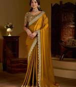 Gold rangoli silk saree with heavy embroidery work