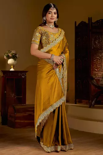 Gold rangoli silk saree with heavy embroidery work