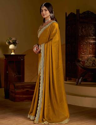 Gold rangoli silk saree with heavy embroidery work 4