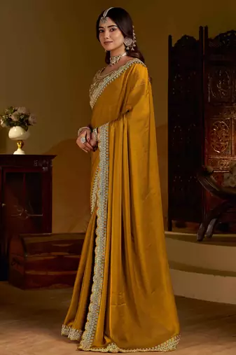 Gold rangoli silk saree with heavy embroidery work