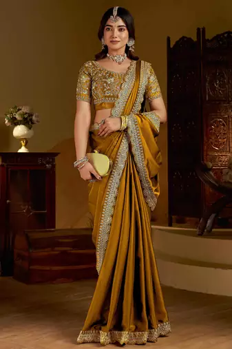 Gold rangoli silk saree with heavy embroidery work
