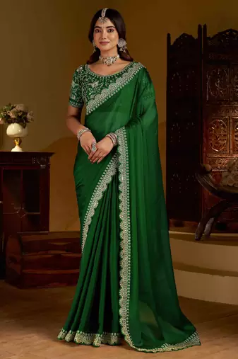 Green rangoli silk saree with heavy embroidery work