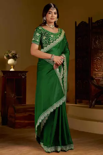 Green rangoli silk saree with heavy embroidery work