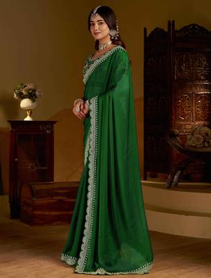 Green rangoli silk saree with heavy embroidery work 4