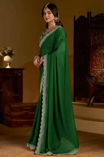 Green rangoli silk saree with heavy embroidery work