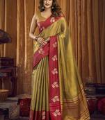 Golden soft tissue contrast border with jhallar saree