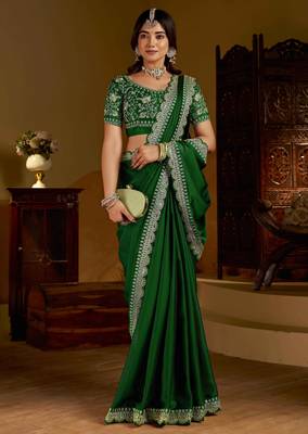 Green rangoli silk saree with heavy embroidery work 5