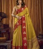 Mustard soft tissue contrast border with jhallar saree