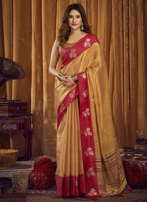Light orange soft tissue contrast border with jhallar saree 1