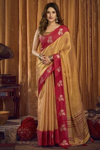 Light orange soft tissue contrast border with jhallar saree