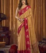 Light orange soft tissue contrast border with jhallar saree