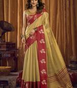 Cream soft tissue contrast border with jhallar saree