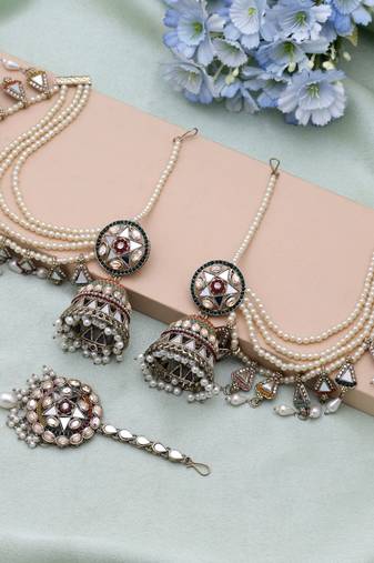 Multi color kundan earrings tikka set
