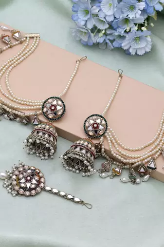 Multi color kundan earrings tikka set