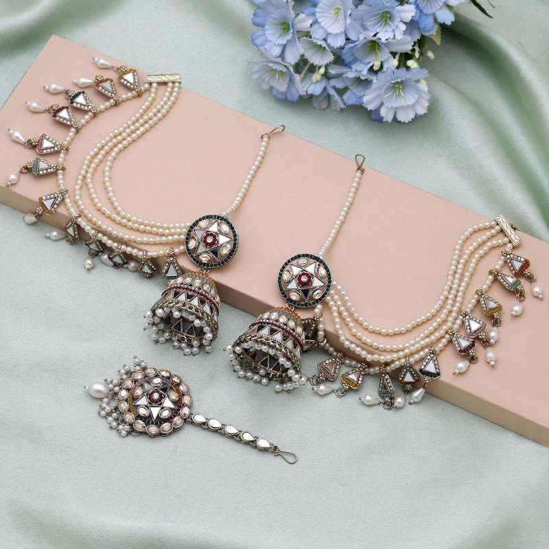 Multi color kundan earrings tikka set