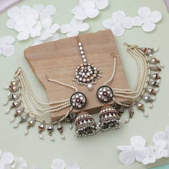 Multi color kundan earrings tikka set 2