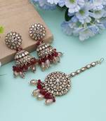 Rani color kundan earrings tikka set