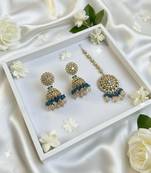 Tturquoise blue color kundan earrings tikka set