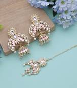 White color meena work kundan earrings tikka set