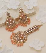 Peach color kundan earrings tikka set