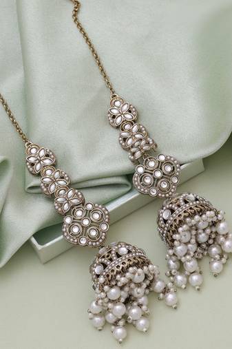 White color big size jhumka kundan earrings