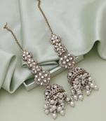 White color big size jhumka kundan earrings