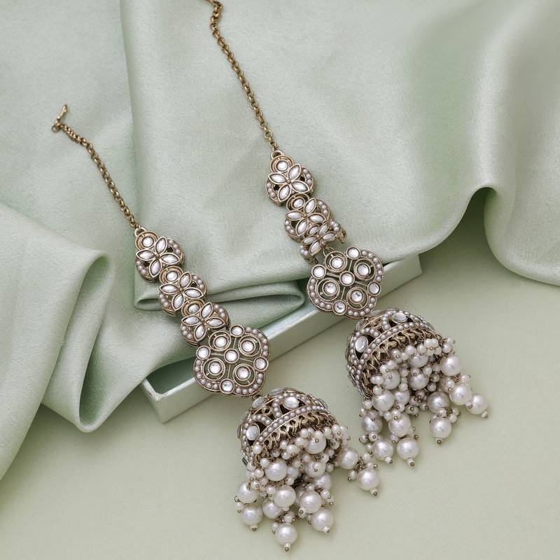 White color big size jhumka kundan earrings