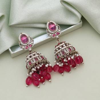 Rani color kundan earrings 1