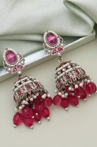 Rani color kundan earrings