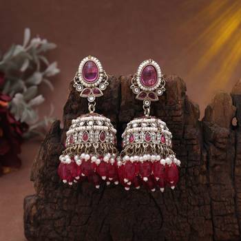 Rani color kundan earrings 2