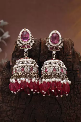 Rani color kundan earrings