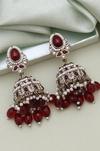 Maroon color kundan earrings