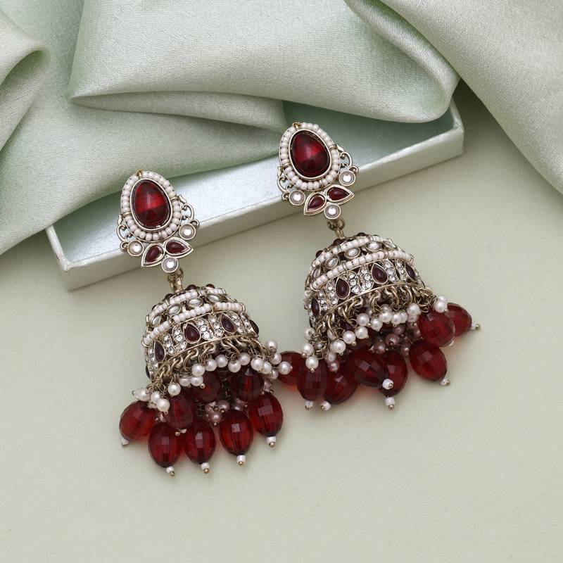 Maroon color kundan earrings