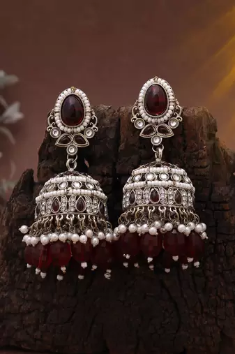Maroon color kundan earrings